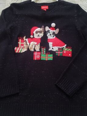 Black Christmas Sweater with Festive Dogs